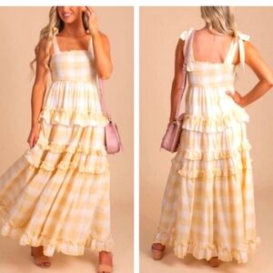 Storia Yellow, Pink  and White Tiered Maxi Dress